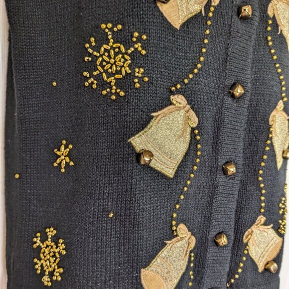 Reference Point Christmas Vest, Black, Gold appliques & beads, Jingling bells! - Picture 10 of 15